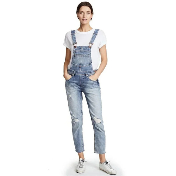 Blank NYC Womens Distressed‎ Girlfriend Casual Cropped Denim Overalls Size 30 - Picture 1 of 16